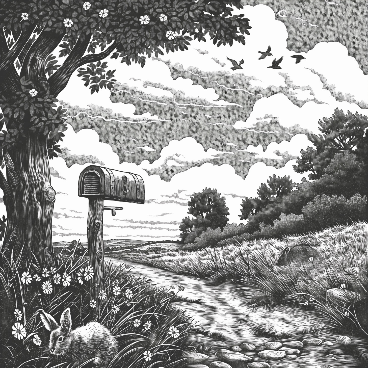 Mailbox Mailbox illustration on a country road.